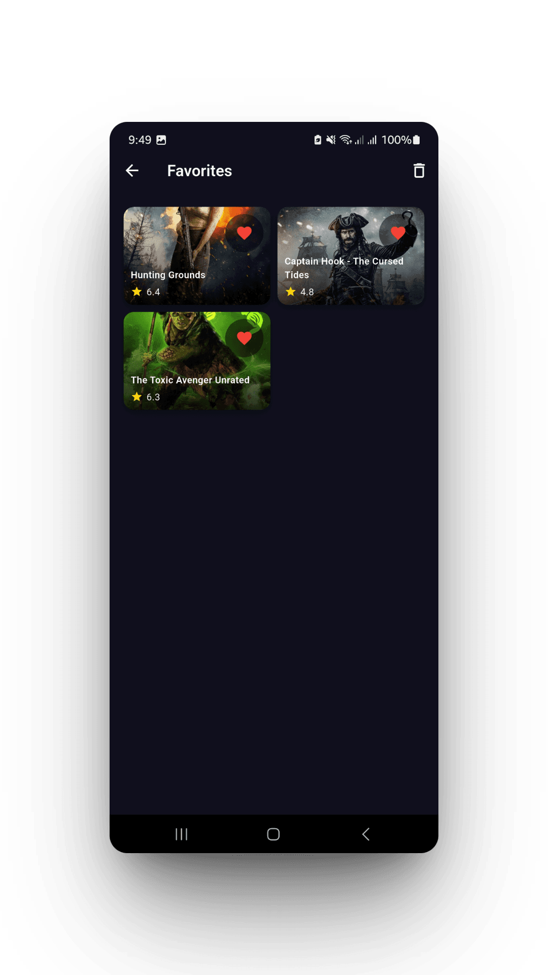 Favorites screen showing saved titles